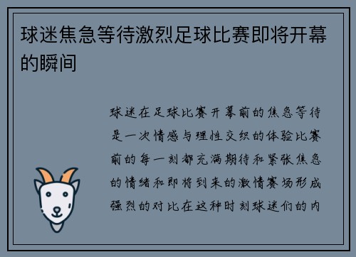 球迷焦急等待激烈足球比赛即将开幕的瞬间