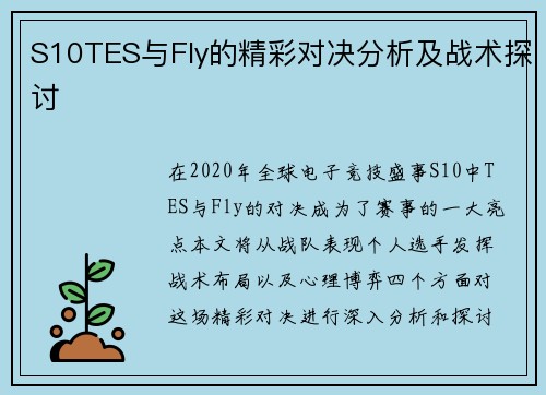 S10TES与Fly的精彩对决分析及战术探讨