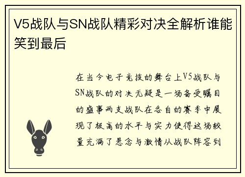 V5战队与SN战队精彩对决全解析谁能笑到最后